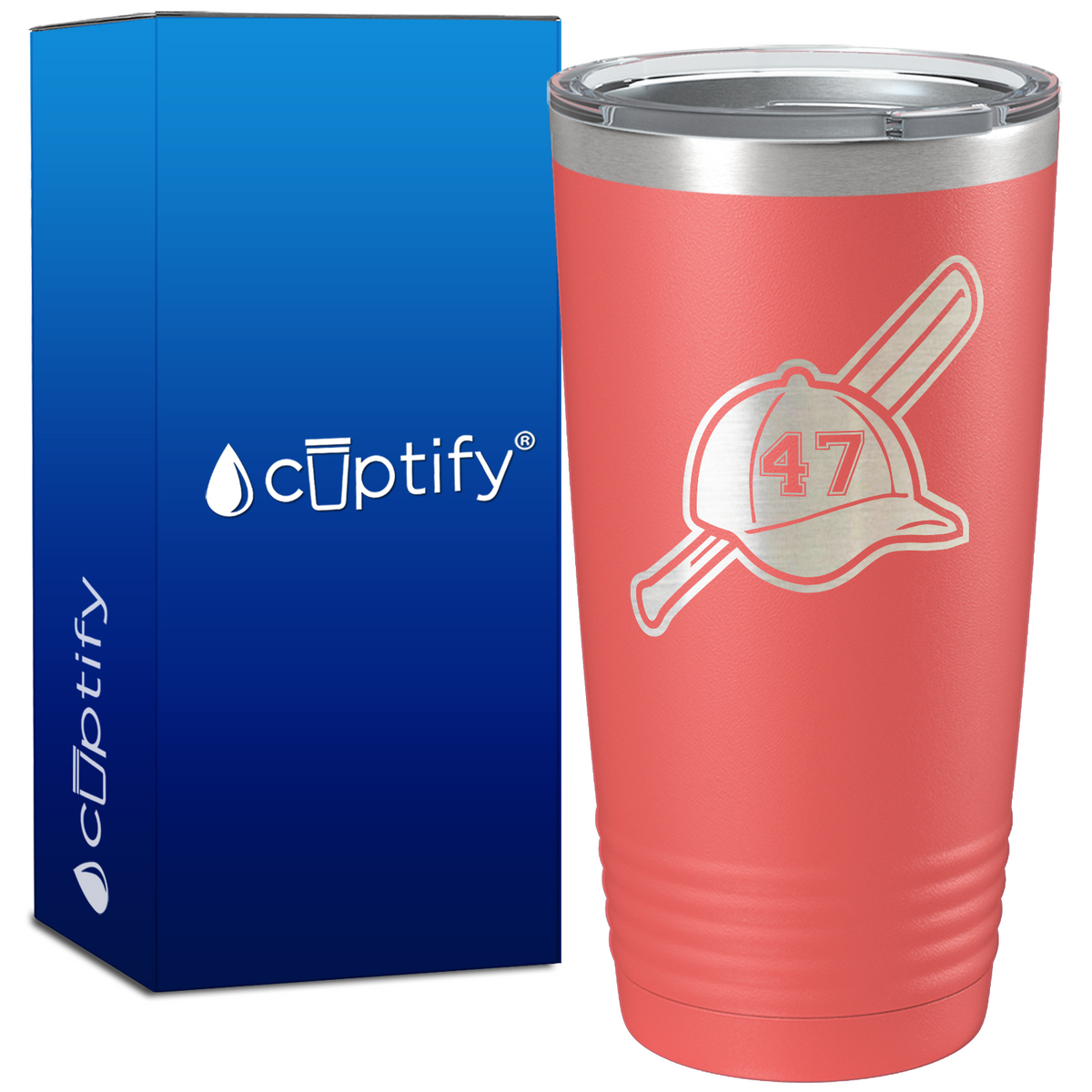 Baseball Bat and Hat with Personalized Number on 20oz Tumbler