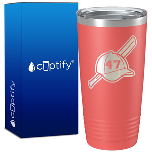 Baseball Bat and Hat with Personalized Number on 20oz Tumbler