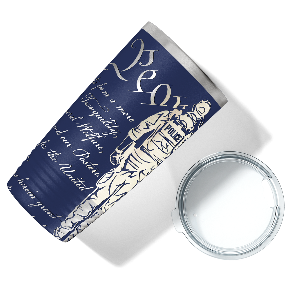Personalized Police We the People Distressed Flag Engraved Wrap 20oz Navy Blue Tumbler