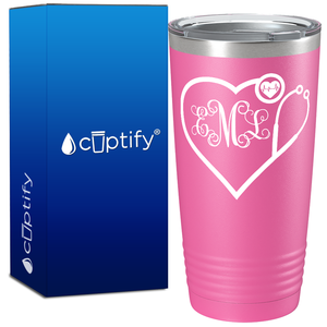 Personalized Heart Shaped Stethoscope Monogram 20oz Nurse Tumbler