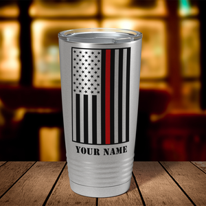 Personalized Thin Red Line Flag 20oz Stainless Firefighter Tumbler