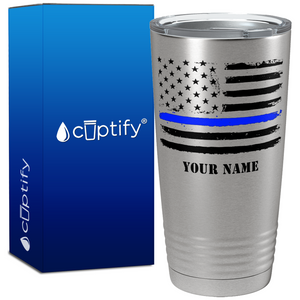 Personalized Retro Thin Blue Line Flag Police 20oz Stainless Tumbler