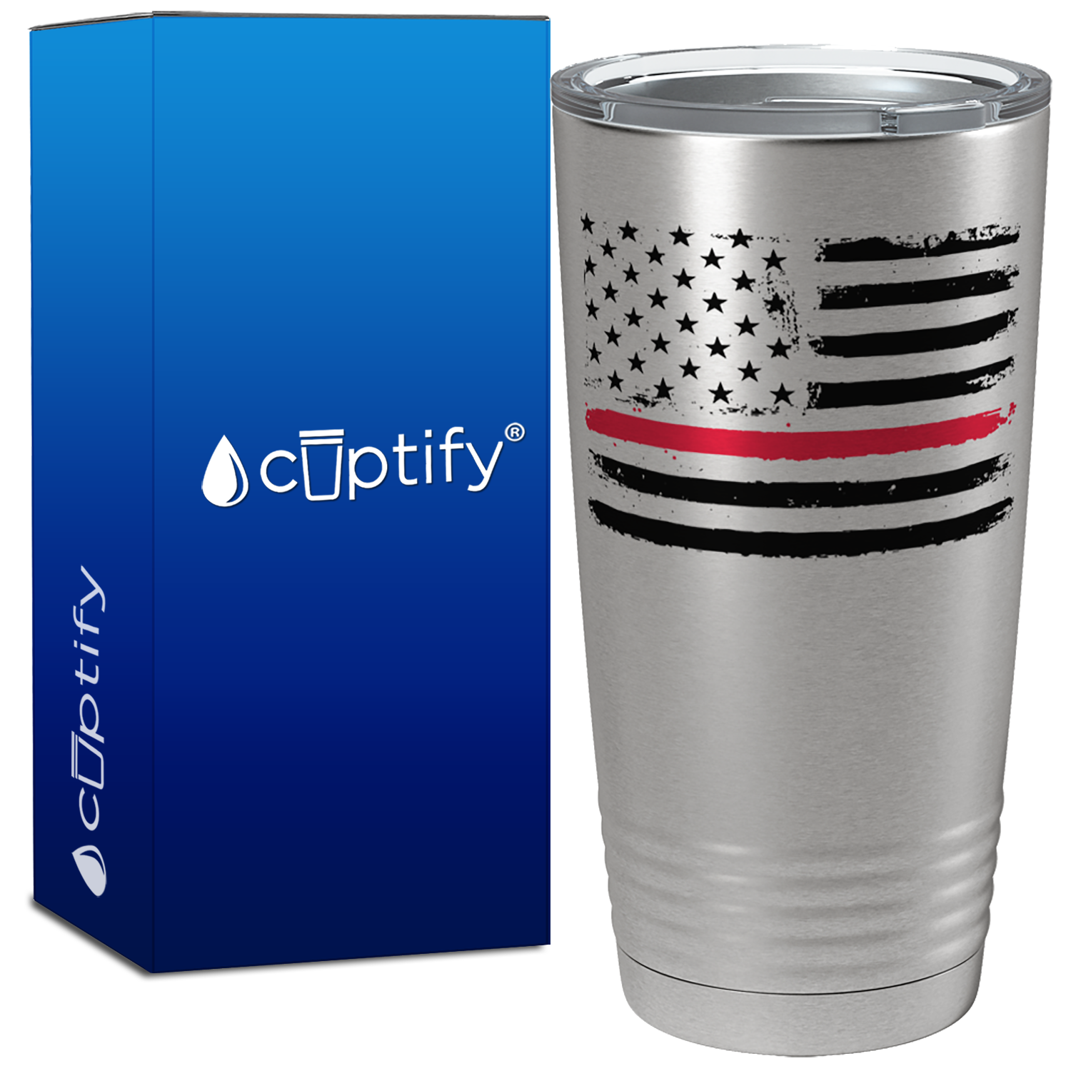 Retro Thin Red Line Flag on Stainless Tumbler