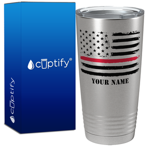 Personalized Retro Thin Red Line Flag on Stainless Tumbler