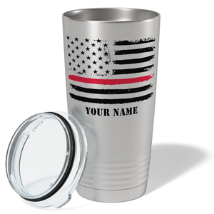 Personalized Retro Thin Red Line Flag 20oz Stainless Firefighter Tumbler