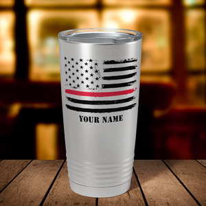 Personalized Retro Thin Red Line Flag 20oz Stainless Firefighter Tumbler