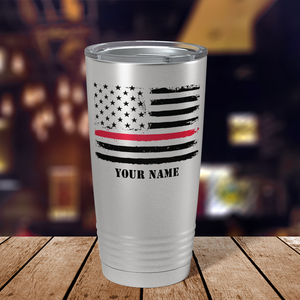 Personalized Retro Thin Red Line Flag 20oz Stainless Firefighter Tumbler