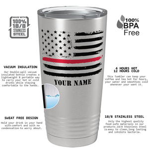 Personalized Retro Thin Red Line Flag 20oz Stainless Firefighter Tumbler