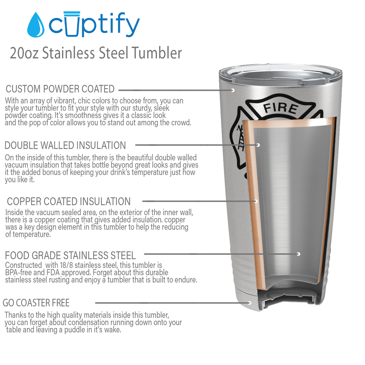 Fire Department Badge 20oz Stainless Firefighter Tumbler