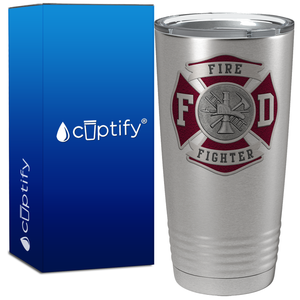 Red Fire Department Badge on Stainless Tumbler