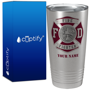 Personalized Red Fire Department Badge on Stainless Tumbler