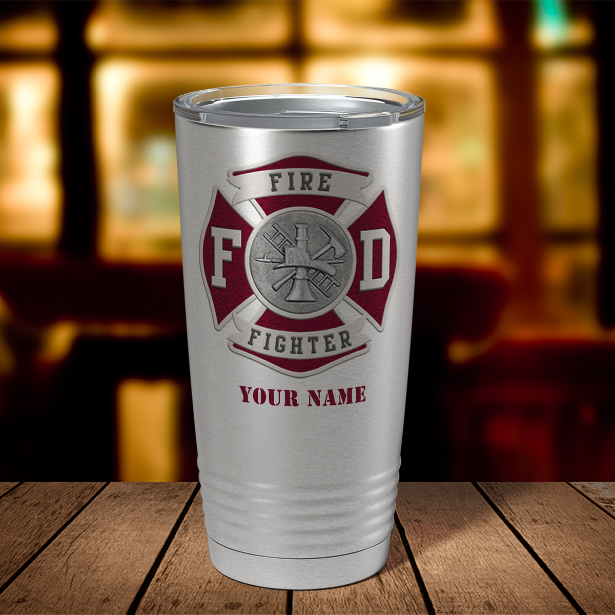 Personalized Red Fire Department Badge 20oz Stainless Firefighter Tumbler