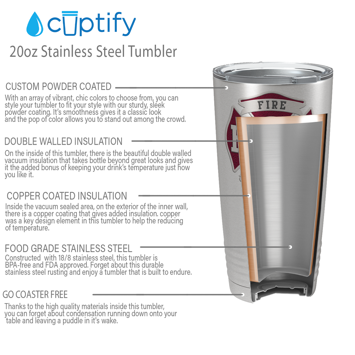 Personalized Red Fire Department Badge 20oz Stainless Firefighter Tumbler