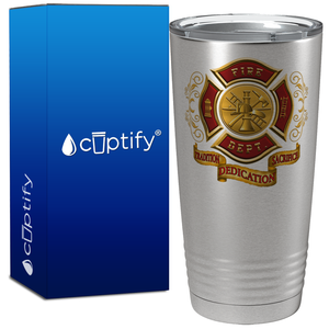 Red Gold Fire Department Badge on Stainless Tumbler