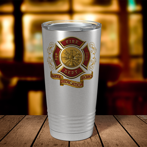 Red Gold Fire Department Badge 20oz Stainless Firefighter Tumbler
