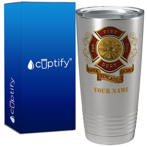 Personalized Red and Gold Fire Department Badge on Stainless Tumbler