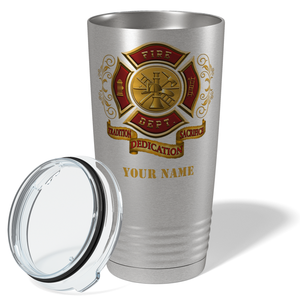 Personalized Red and Gold Fire Department Badge 20oz Stainless Firefighter Tumbler