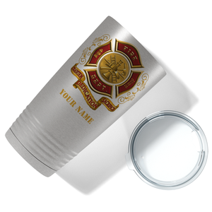 Personalized Red and Gold Fire Department Badge 20oz Stainless Firefighter Tumbler