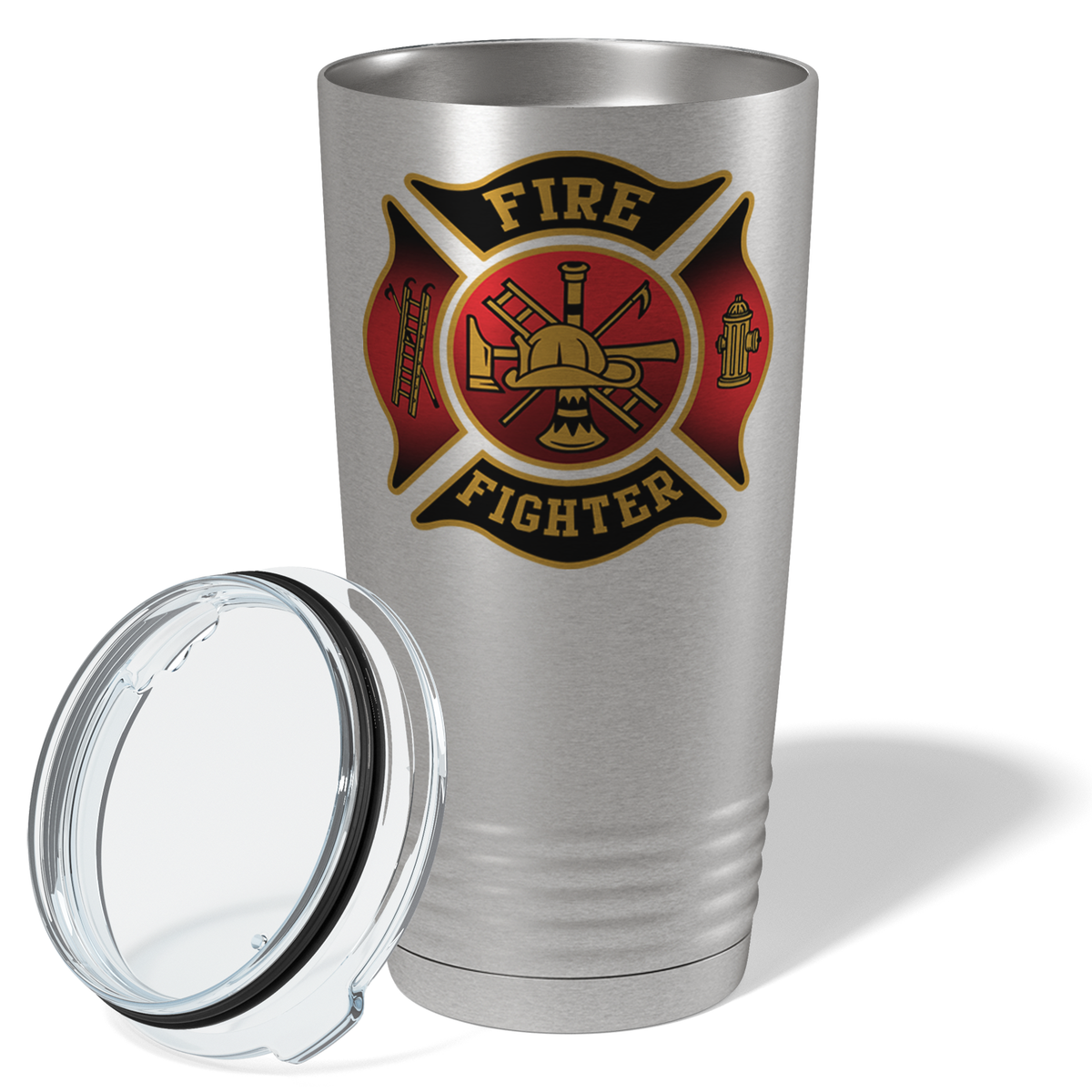 Red and Black Fire Department Badge 20oz Stainless Firefighter Tumbler
