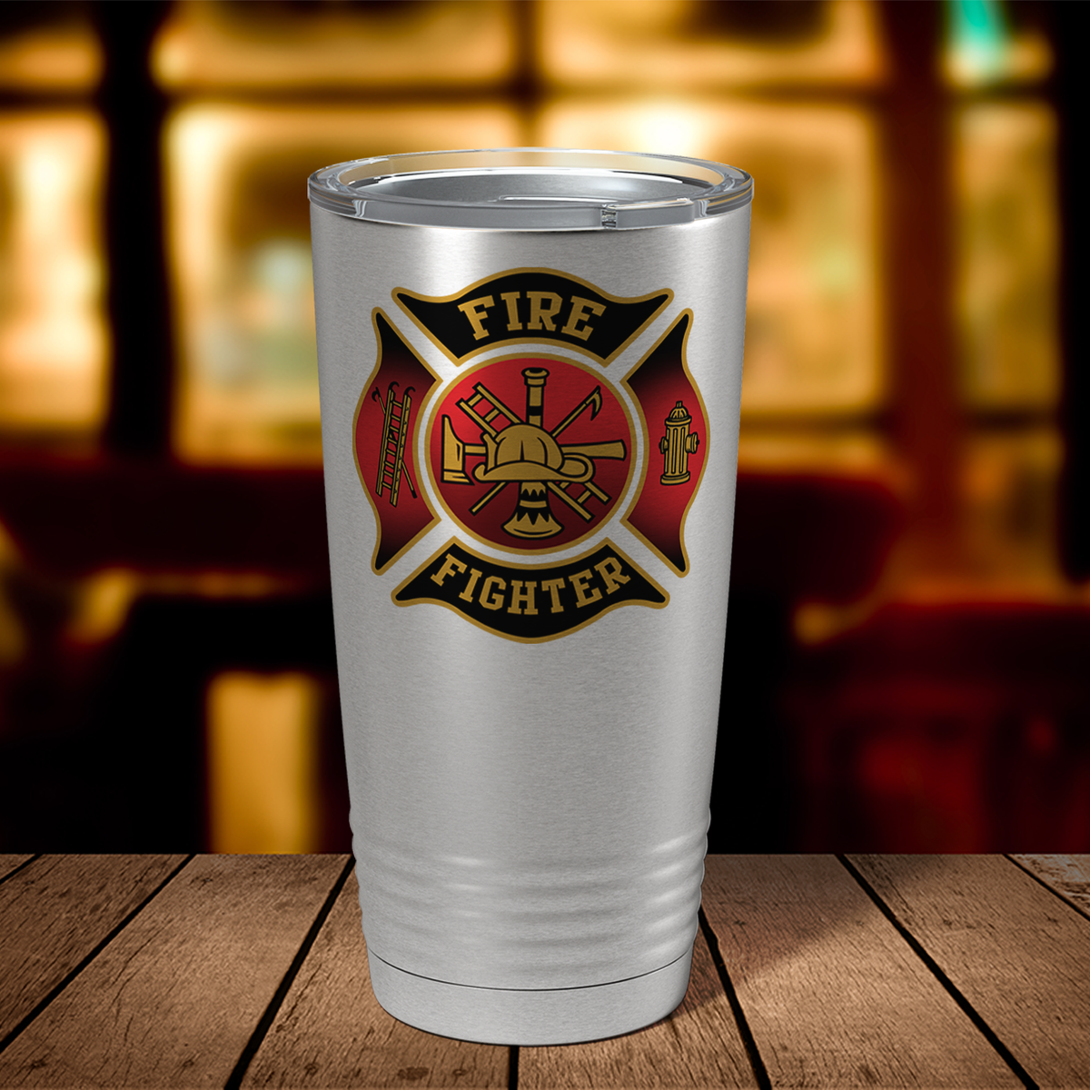 Red and Black Fire Department Badge 20oz Stainless Firefighter Tumbler