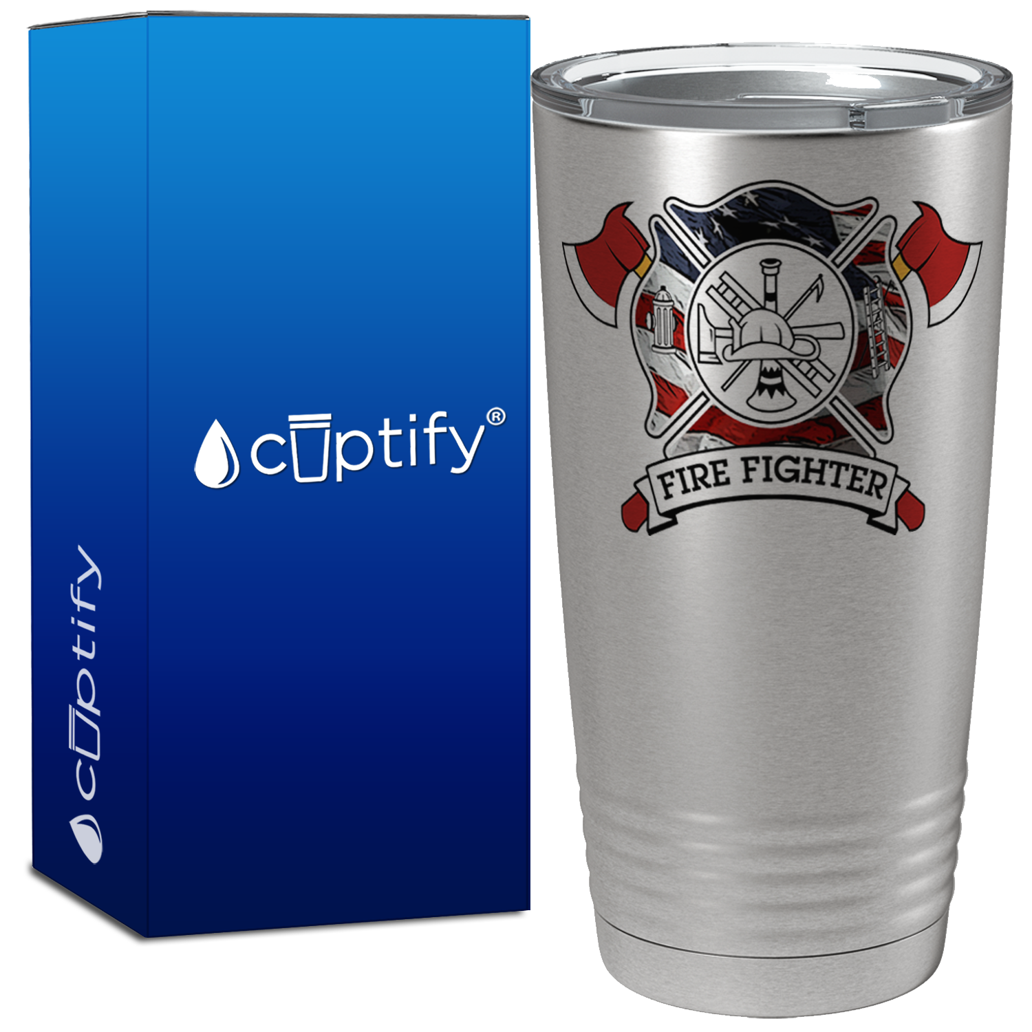 American Fire Department Badge on Stainless Firefighter Tumbler