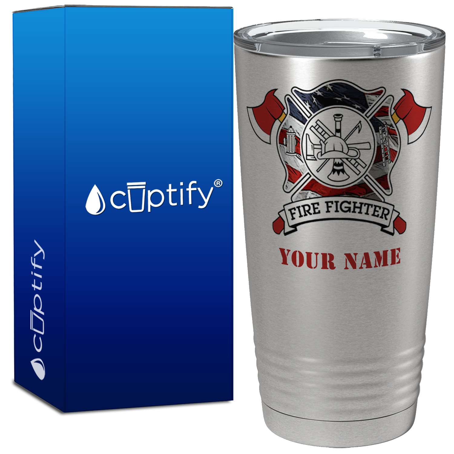 Personalized American Fire Department Badge on Stainless Tumbler