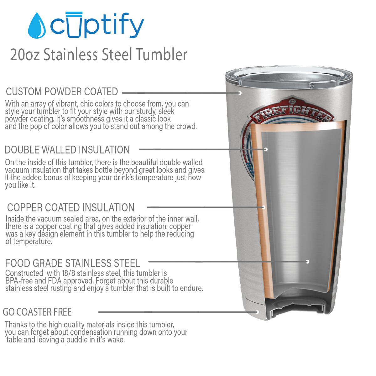 Personalized Firefighter Badge of Honor 20oz Stainless Firefighter Tumbler