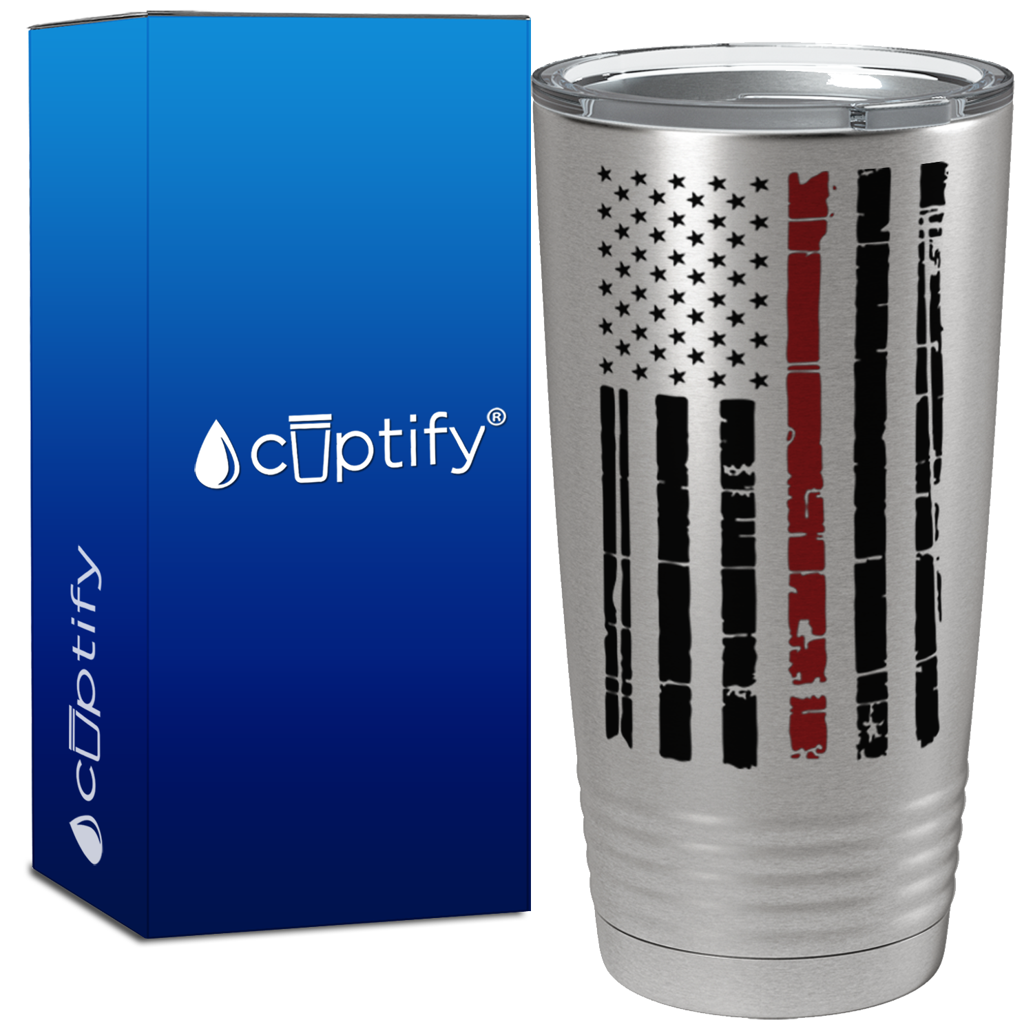 Distressed Red Line Flag on Stainless Tumbler