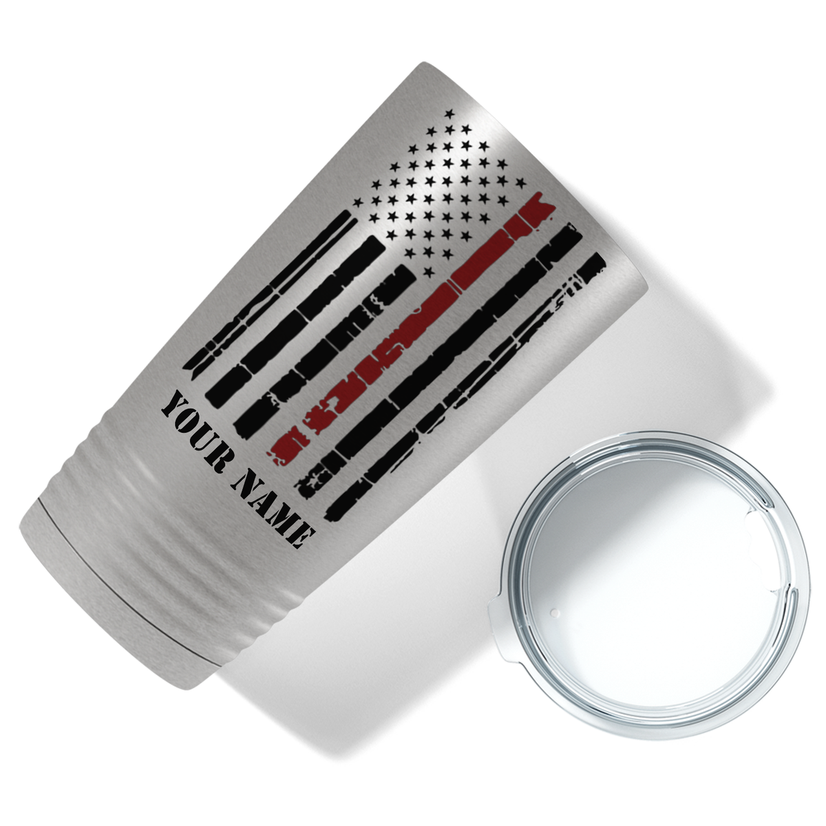 Personalized Distressed Red Line Flag 20oz Stainless Firefighter Tumbler