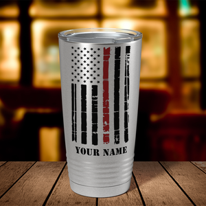 Personalized Distressed Red Line Flag 20oz Stainless Firefighter Tumbler