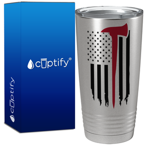 Distressed Red Line Flag with Axe on Stainless Tumbler