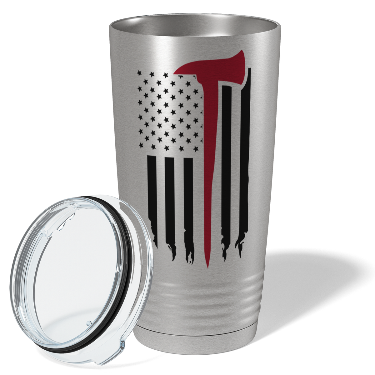 Distressed Red Line Flag with Axe 20oz Stainless Firefighter Tumbler