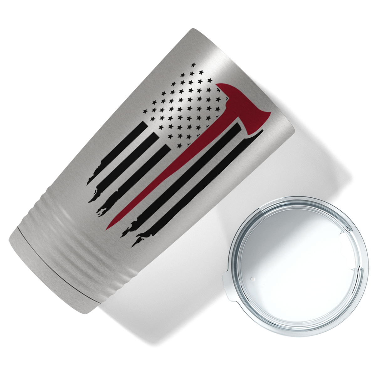 Distressed Red Line Flag with Axe 20oz Stainless Firefighter Tumbler