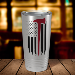 Distressed Red Line Flag with Axe 20oz Stainless Firefighter Tumbler