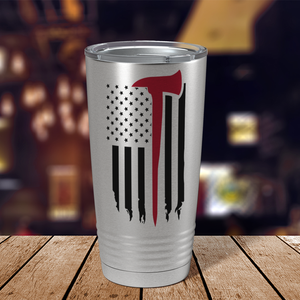 Distressed Red Line Flag with Axe 20oz Stainless Firefighter Tumbler