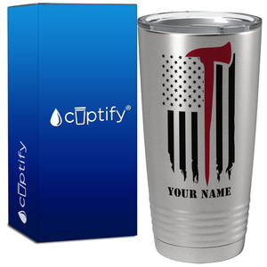 Personalized Distressed Red Line Flag with Axe on Stainless Tumbler
