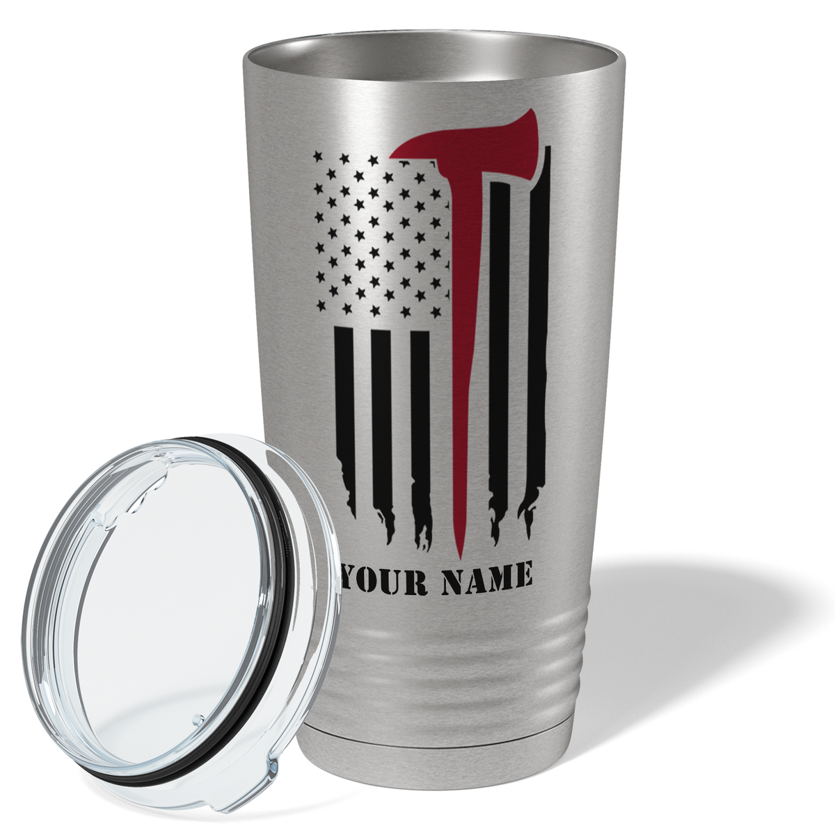 Personalized Distressed Red Line Flag with Axe 20oz Stainless Firefighter Tumbler
