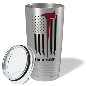 Personalized Distressed Red Line Flag with Axe 20oz Stainless Firefighter Tumbler