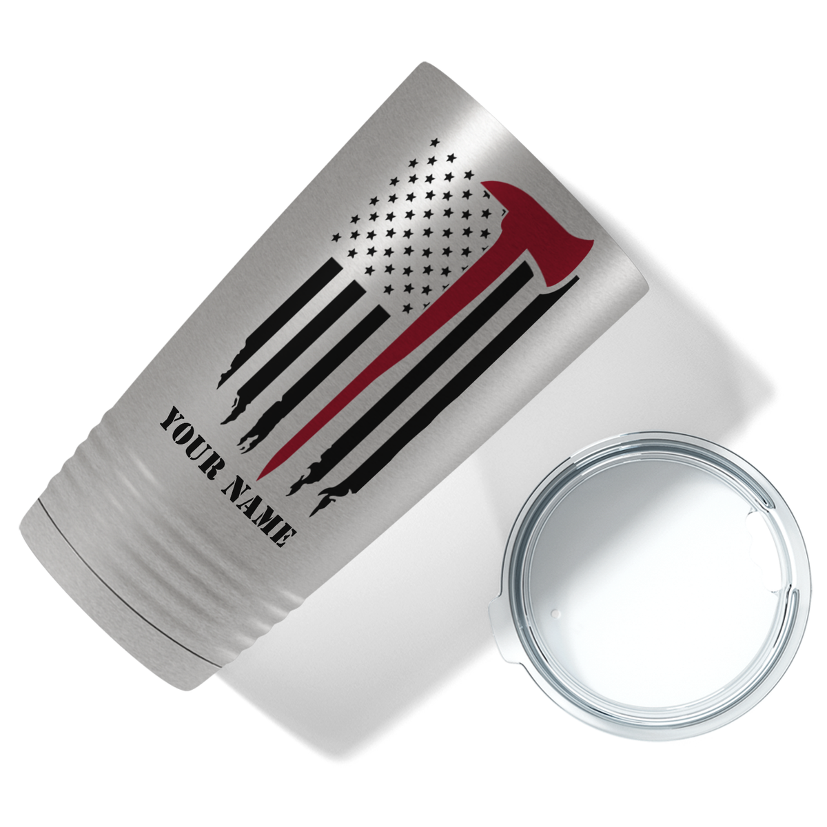 Personalized Distressed Red Line Flag with Axe 20oz Stainless Firefighter Tumbler