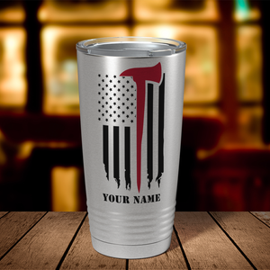 Personalized Distressed Red Line Flag with Axe 20oz Stainless Firefighter Tumbler