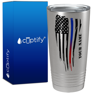 Personalized Thin Red and Blue Line American Flag Police 20oz Stainless Tumbler