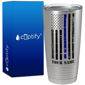 Personalized Distressed Blue Line Flag 20oz Stainless Police Tumbler