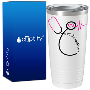 Personalized Nurse Pink Stethoscope White 20oz Tumbler