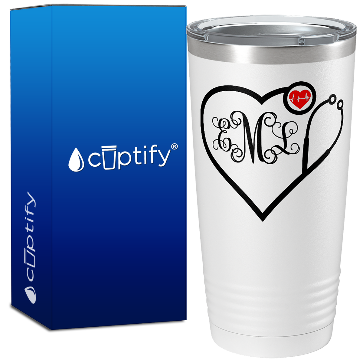Personalized Heart Shaped Stethoscope Monogram 20oz Nurse Tumbler