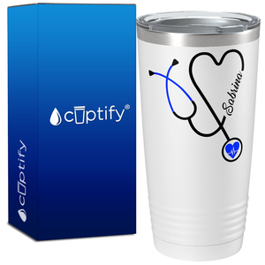 Personalized Blue Stethoscope Nurse Heart White 20oz Tumbler