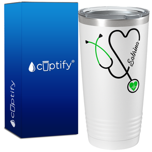 Personalized Green Stethoscope Nurse Heart White 20oz Tumbler