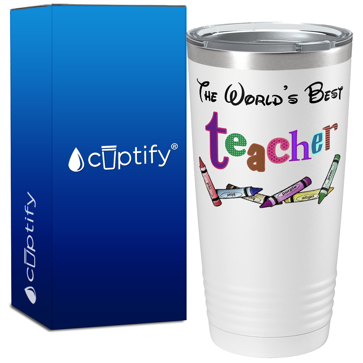 The World's Best Teacher with Crayons on 20oz Tumbler