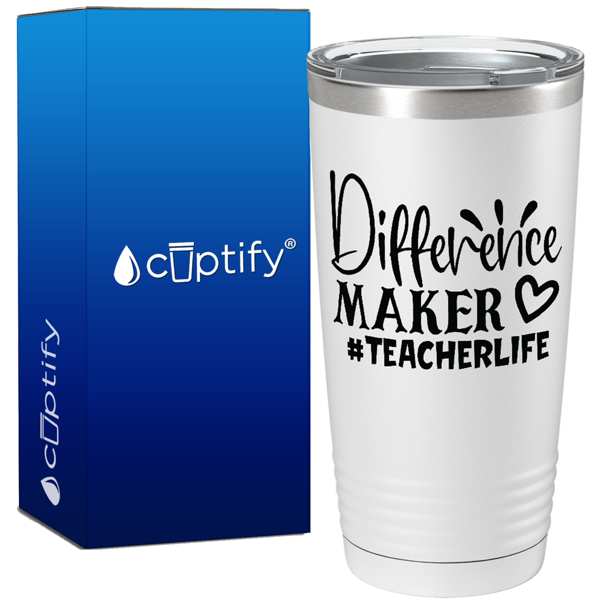 Difference Maker #teacherlife on White 20oz Tumbler