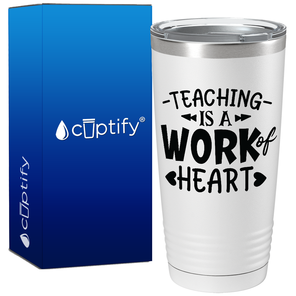 Teaching is a Work of Heart Arrow and Hearts on White 20oz Tumbler