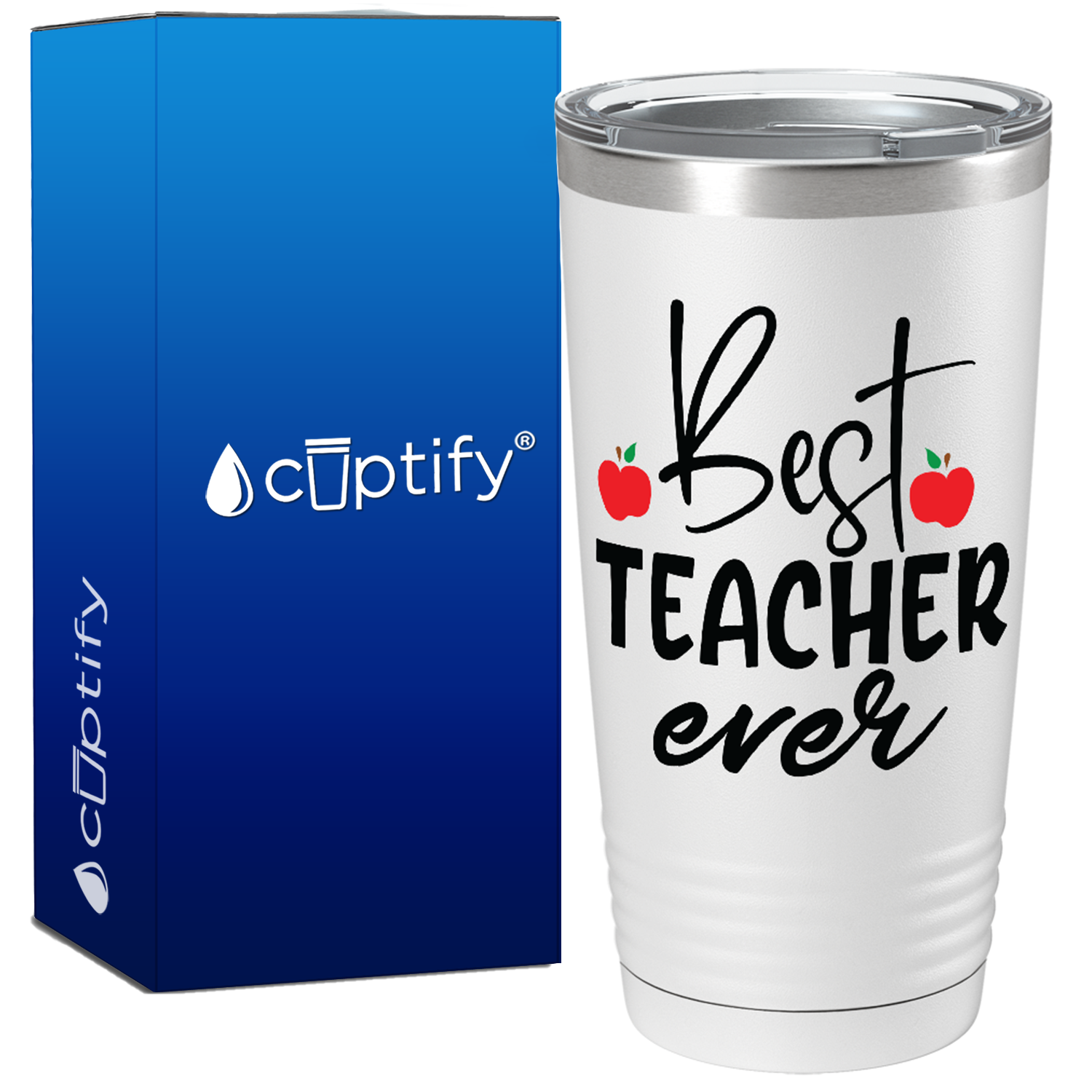 Best Teacher Ever with Apples on White 20oz Tumbler